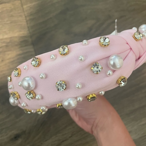 Sweet Tanger Light Pink Rhinestone & Pearl Headband - Picture 2 of 4